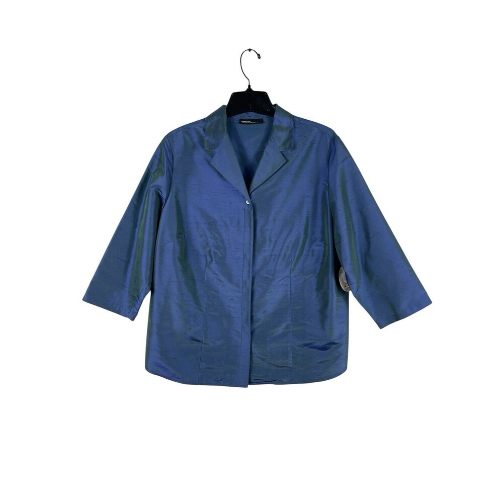 Valerie Stevens VTG 90s Size 14W Shantung Brushed 100% Silk Button Front Top NWT